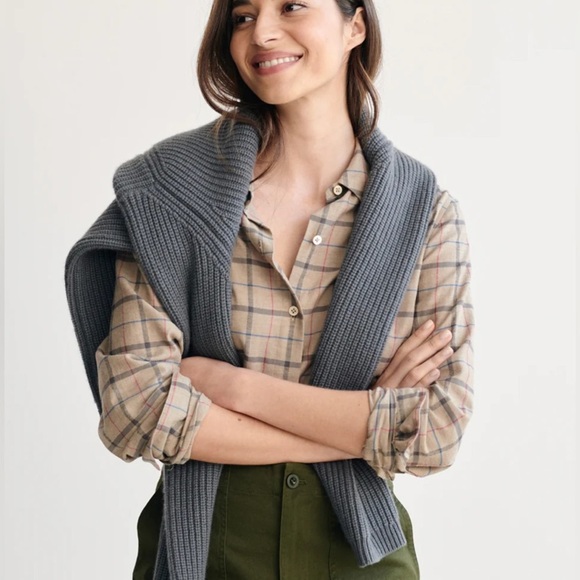 Jenni Kayne Lightweight Flannel Taupe Plaid Size XS - Picture 4 of 10